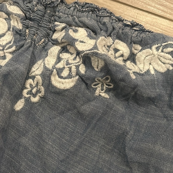 Abercrombie & Fitch Romper Denim Chambray Blue Floral Stitching - Picture 5 of 5